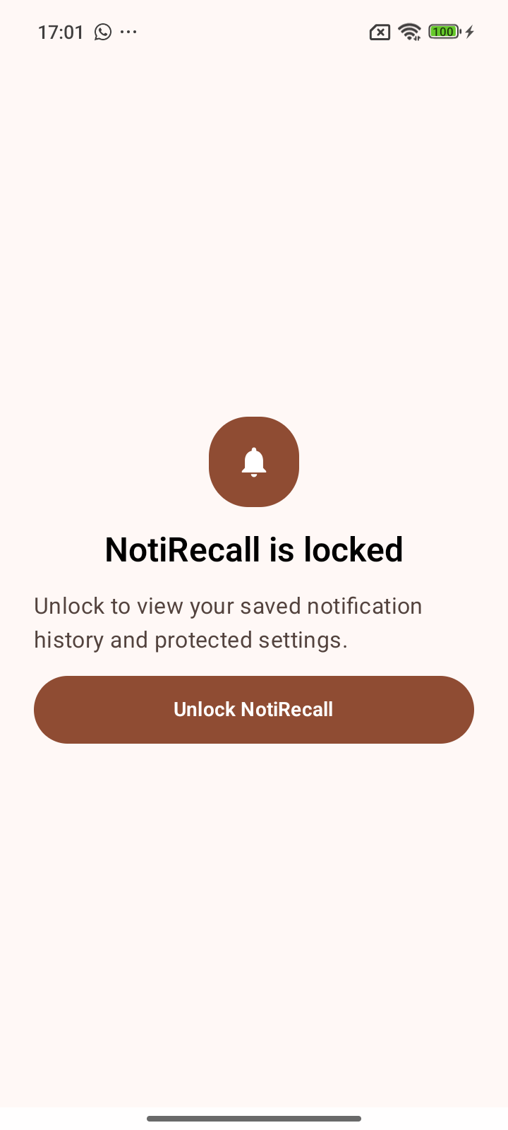 NotiRecall locked screen requiring device authentication